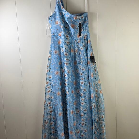 Bloom Into Love Blue Floral Organza One-Shoulder Maxi Dress - Picture 3 of 13